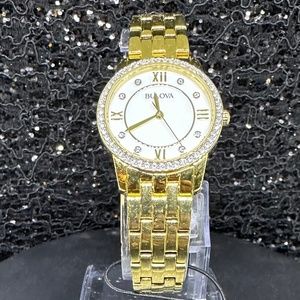 Women's (NWT) Gold Bulova with Crystal Bezel, and Mother Of Pearl & Diamond Face